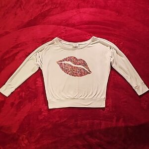 White Long Sleeve Tee with Bold Lip Design